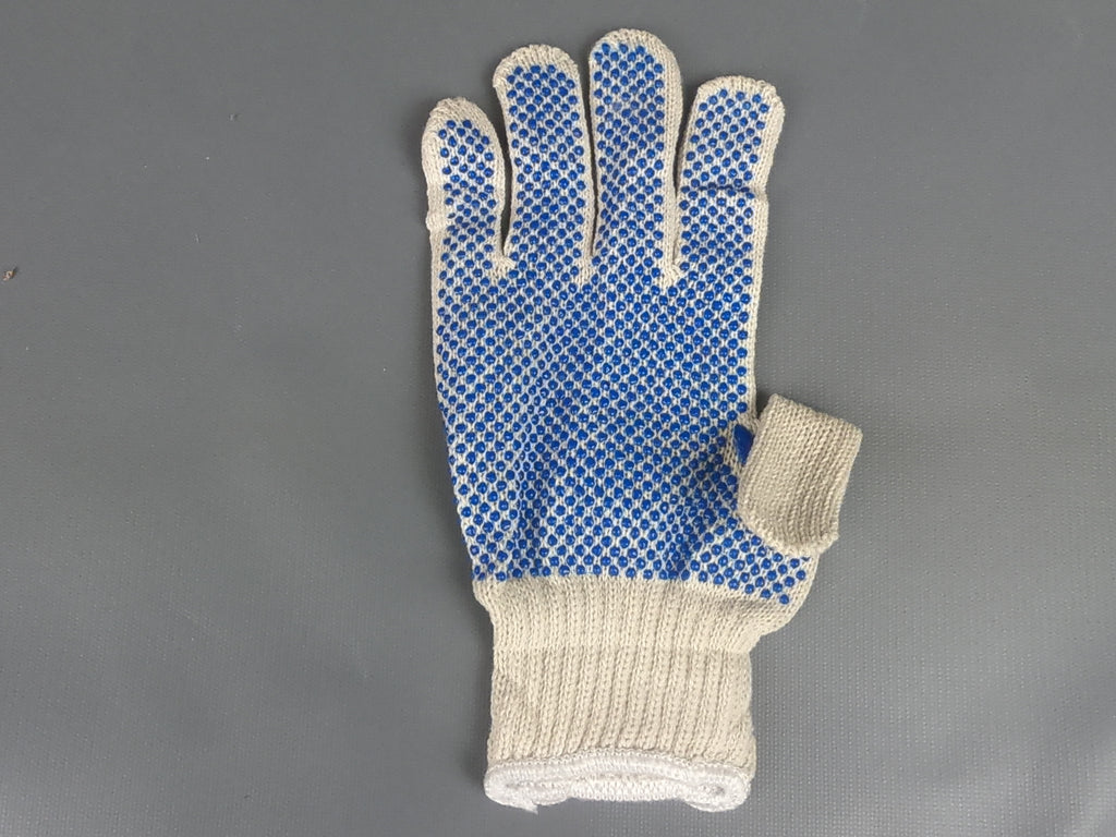 Knit White Cotton Blue PVC Dots Gloves Men's Size  240pcs/ Case