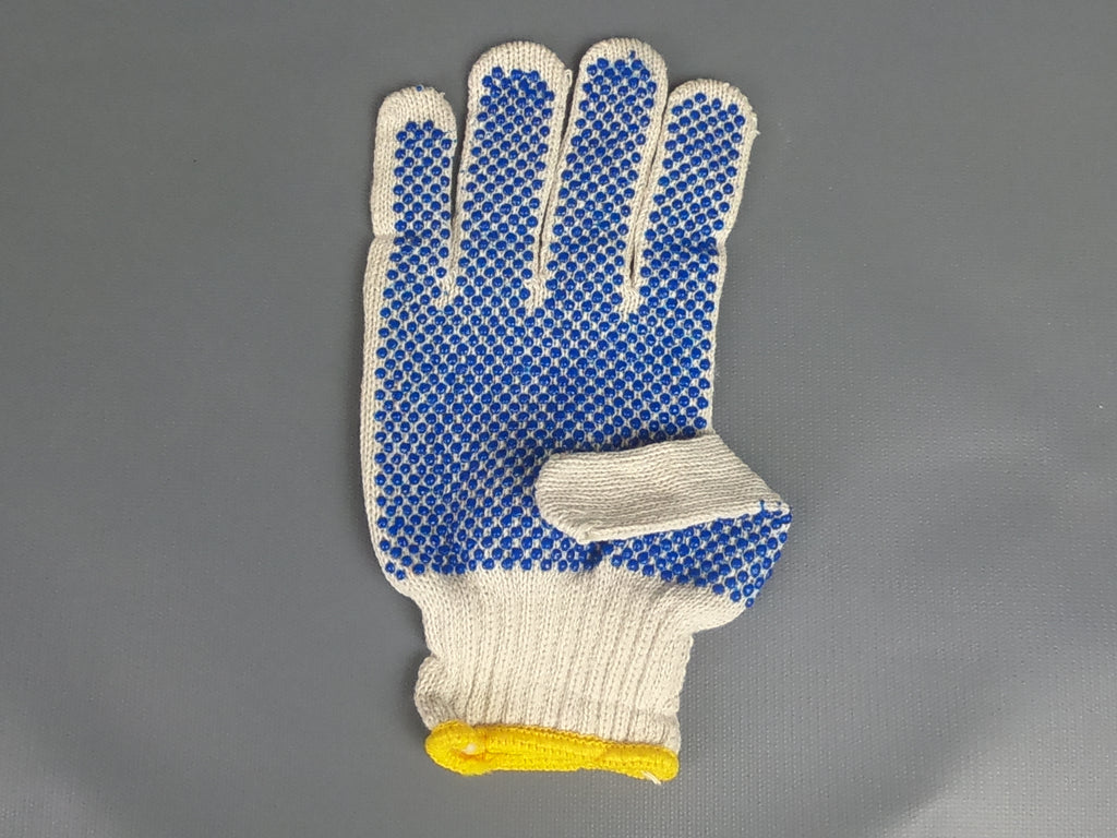 Knit White Cotton Blue PVC Dots Gloves Women's Size  240pcs / Case